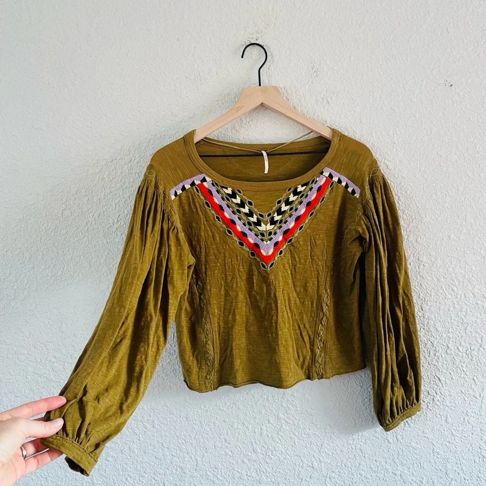 Free People Hand Me Down Embroidered Bohemian Style Crop Top